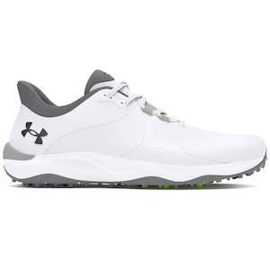 Golf course or practice range: 2024 Under Armour Men's Drive Pro Spikeless Wide Golf Shoes - White/White/Metallic Gunmetal