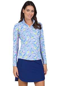 Golf course or practice range: 2023 IBKUL Womens Massie Print Long Sleeve Mock Neck Top - Plum / Multi