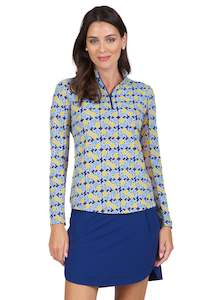 2023 IBKUL Womens Chantal Print Long Sleeve Mock Neck Top - Navy / Peri