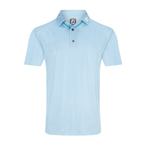 Golf course or practice range: 2025 FootJoy Leaf Print Lisle Self Collar Polo - Lake Blue/White