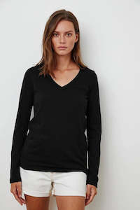 Blaire Cotton Slub Long Sleeve Top | Black