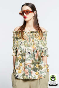 Karen Walker: Gaia Smocked Blouse | Macadamia Multi