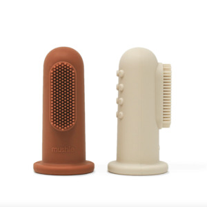 Clothing: Mushie Finger Toothbrush - Clay / Shifting Sands