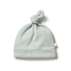 (D) Organic Stripe Rib Knot Hat - Mineral Blue / 0-3m