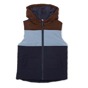 (D) Panel Hooded Puffer Vest - Multi