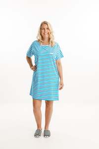 Night Dress - Sale - Blue & White Stripes