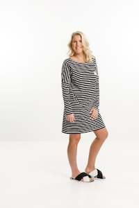 Long Sleeve Nighty - Black & White Stripes