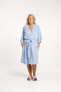 Short Robe - Cerulean Stripes