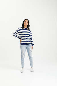 Camilla Crew - Indigo Blue Stripe with Mini X