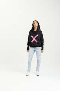 Ellen Hoodie - Black with Irregular Pink Stripe X