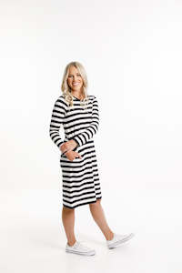 Long Sleeve Taylor Dress - Black & White Stripes