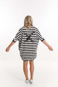 Summer Batwing Cardi - Black and White Stripes with Black X