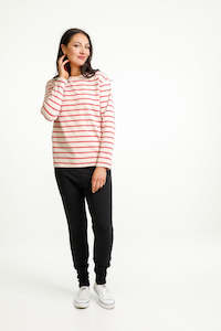 Long Sleeve Chris Tee - Winter Weight - Sale - Peach & Tandoori Stripe