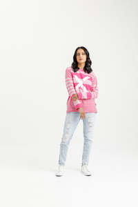 Longsleeve Chris Tee - Irregular Pink Stripe with Pastel Pink X