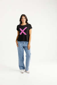 Clothing wholesaling: Jackie Tee - Black with Candy Stripe X