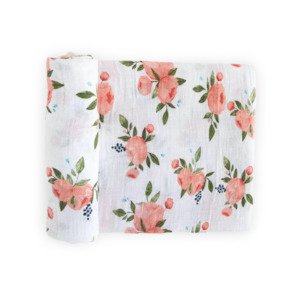 Little Unicorn- Single Cotton Muslin Swaddle - Watercolour Roses