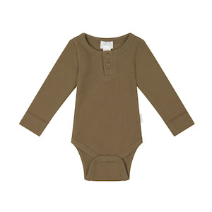 Jamie Kay - Organic Cotton Fine Rib Long Sleeve Bodysuit - Pecan