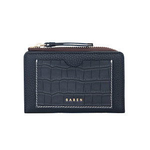 Saben - Wednesday Wallet - Black + Croc + White Stitch