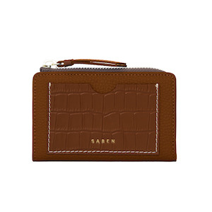 Saben - Wednesday Wallet - Tan + Croc + White Stitch