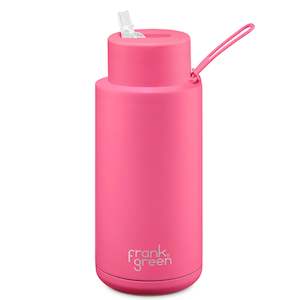 Frank Green Reusable Ceramic Drink Bottle 34oz- Neon Pink