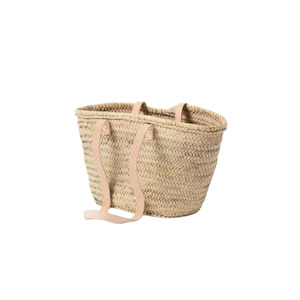 Citta- Moroccan Basket with Long Leather Handles Small