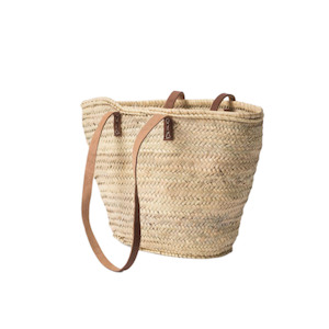 Citta- Moroccan Basket with Long  Leather Handles Large