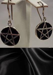 Sterling Silver Pentagram on Black Onyx Earrings