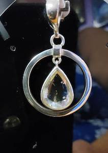 Tourmaline and Quartz Teardrop in Circle Pendant