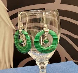 Sterling Silver Malachite Circle Earrings