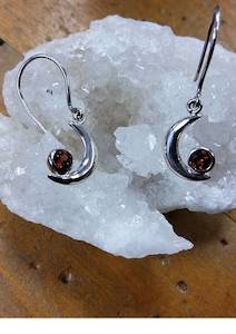 Sterling Silver Moon with Garnet Earrings