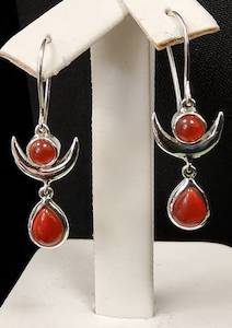 Moon and Carnelian Double Drop Earrings