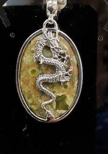 Jasper Silver Dragon Pendant