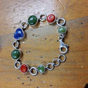 Sterling Silver Lapis Green Aventurine and Red Jasper Bracelet