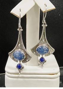 Kyanite and Lapis Fan Earrings