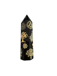 94mm Black Obsidian gold carving Point