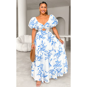 Blue Bretta Sweetheart Puff Sleeve Maxi - 22