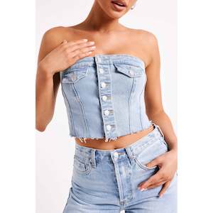 Sandy Buttoned Denim Tube Top - 14