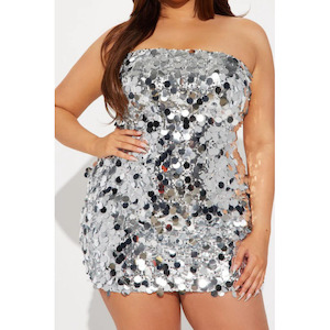 Silver Sequin Mini Dress - XL