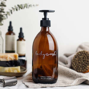 Internet only: Amber Glass Bottle Pump 500ml Bodywash