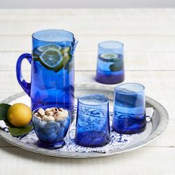 Beldi Hand Blown Moroccan Glasses: Wine / Water Tumblers - Cobalt Blue