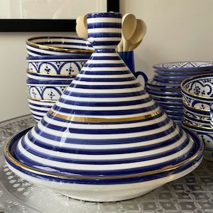 Moroccan Accessories: Le Souk Tagine Blue Stripe 30 cm - 50% OFF AT CHECKOUT