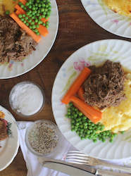 Roast Lamb with Potato Gratin and Peas