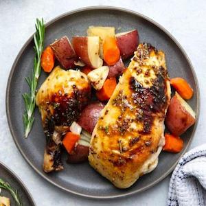 Main Meals: Honey Mustard Chicken with roast vegetables