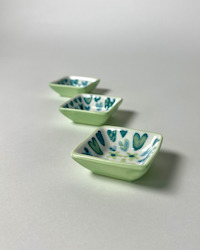 Souvenir: Ceramics - Handpainted Condiment bowls - Green & Blue Floral