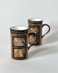 Hand-painted Ceramic Mugs - Brown Tapa