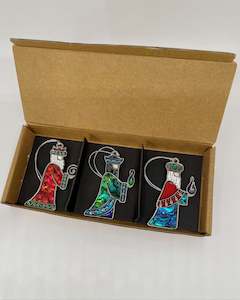 Souvenir: NZ Christmas Decoration - Three Paua Kings - Boxed Set