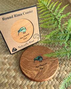 Rimu Individual Coaster-Round with Pāua Kiwi