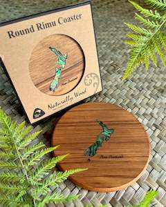 Rimu Individual Coaster- Round with Pāua NZ Map