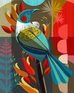 Greeting Card - Tui in Flax by Ellen Giggenbach