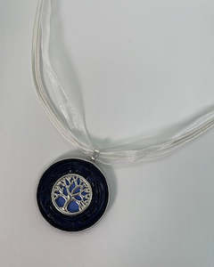 Upcycled Jewellery - Tree of Life Necklace - Dark Blue